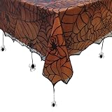 Elrene Home Fashions Crawling Spider Halloween Lace-Lined Tablecloth, 60" x 84", Oblong, Orange and Black