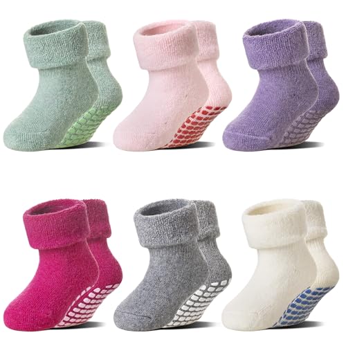 Image of 6 Pairs Baby Boy Girl Non Slip Socks Child Toddler Winter Thick Soft Wool Kids Warm Socks with Grips