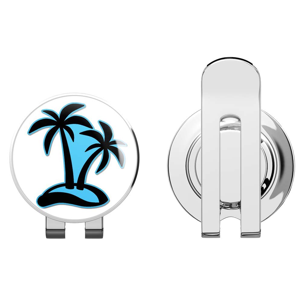 888 Graphics Tropical Palm Trees Blue Golf Hat Clip with Magnetic Ball Marker