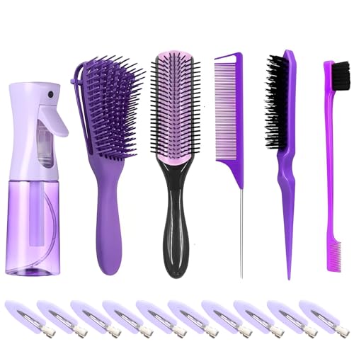 WhaleO Peine Pelo Cepillo Rizado Antitirones Clean Look Pulverizador Agua Peluquería, Horquillas, Desenredar Cabello Húmedo o Seco Más Rápido y Fácil