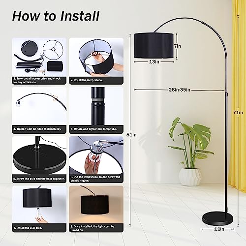 Arc Floor Lamp Modern Standing Lamp For Living Room Dimmable 71” Tall Floor Lamp Stand Up Reading Lamp Over Couch With Hanging Drum Shade Marble Base For Bedroom Reading Study Office #TOP3
