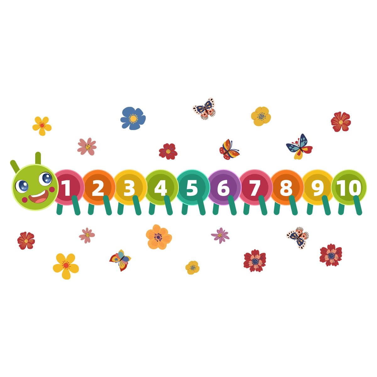 Autocollant mural chenille 1-10 en vinyle amovible pour chambre d'enfant