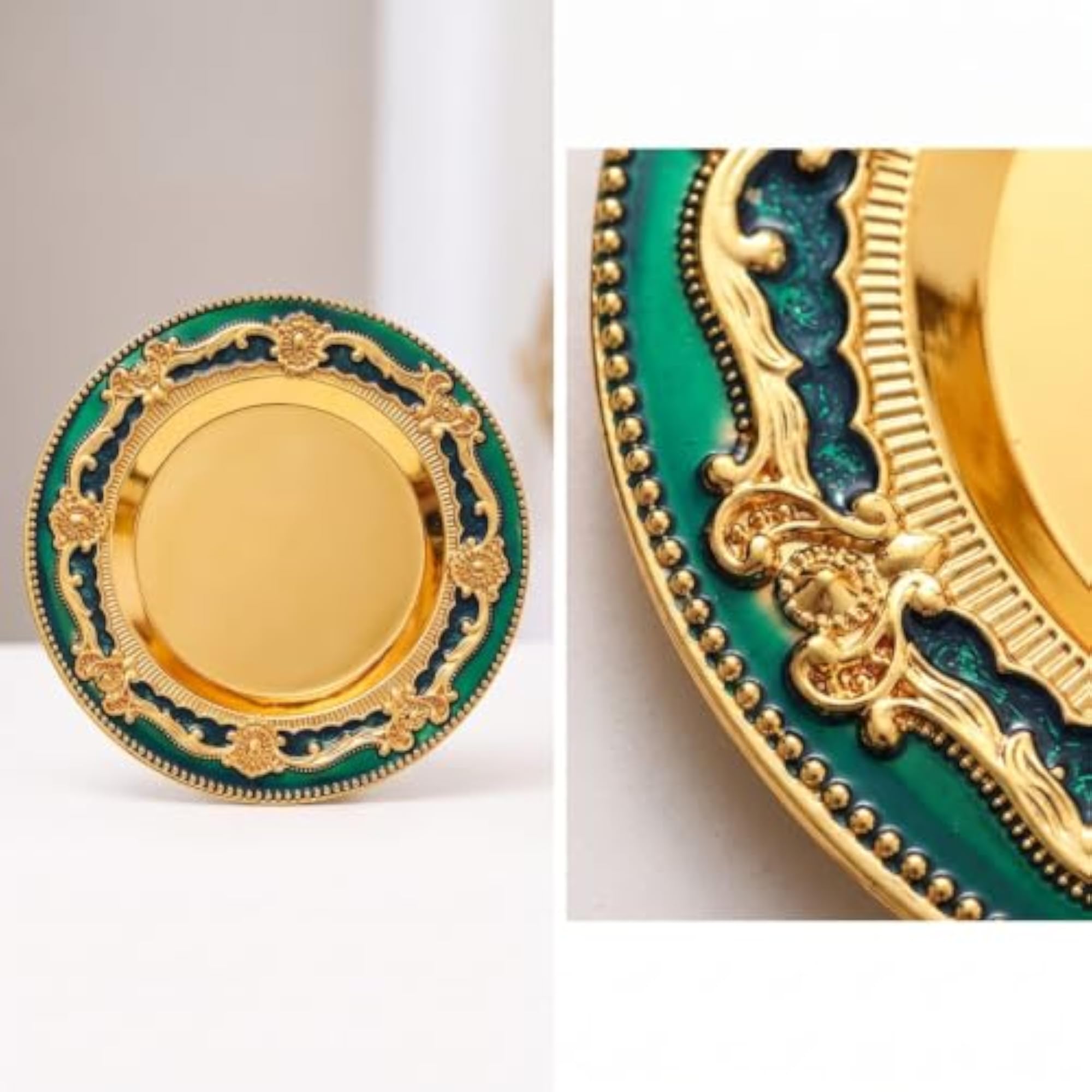 Baroque-Style Round Tray, Vintage Gold Design