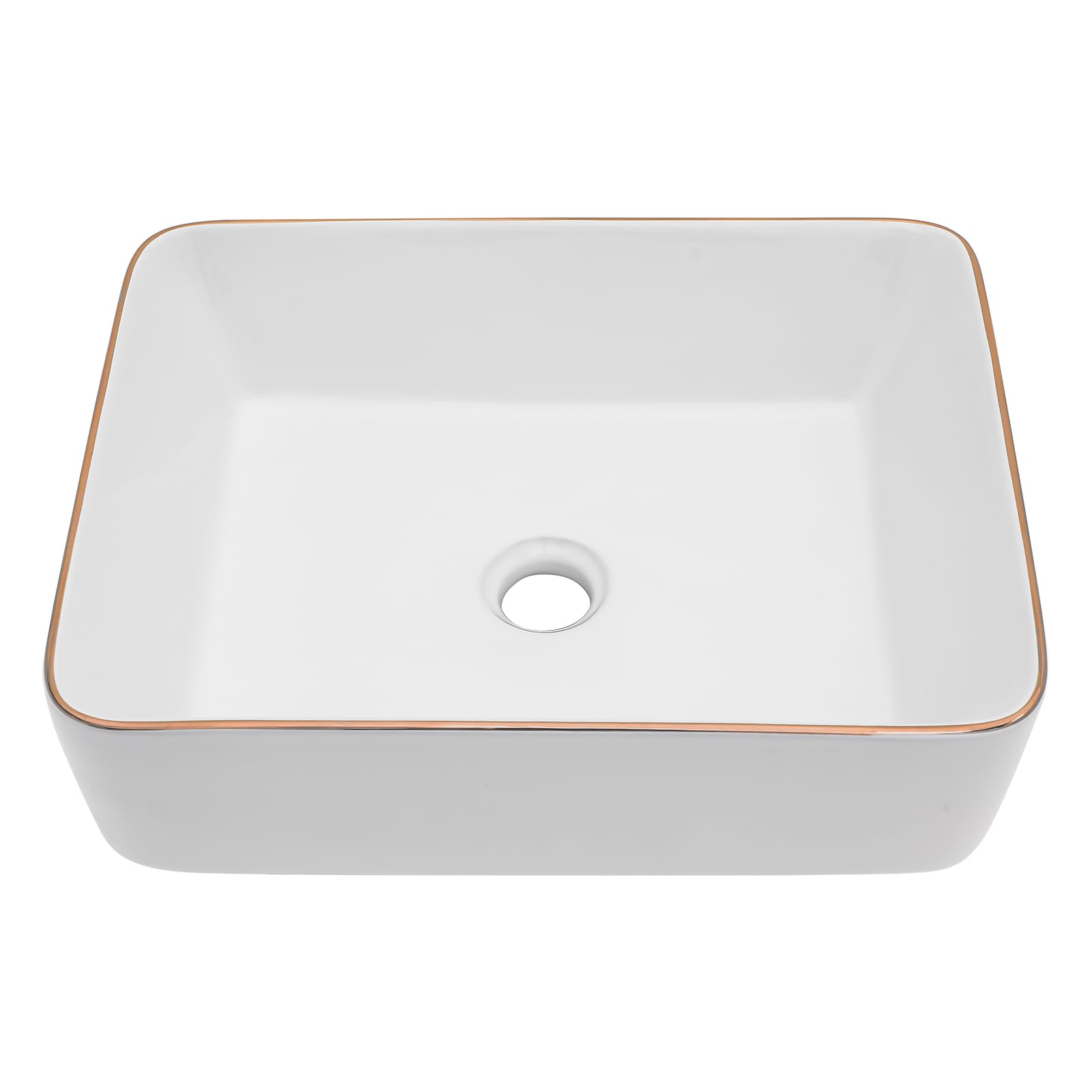 Vessel Sink Rectangular - Lofeyo 19"x15" Bathroom Vessel Sink Rectangular White Golden Ceramic Above Counter Porcelain Lavatory Vanity Sink Basin