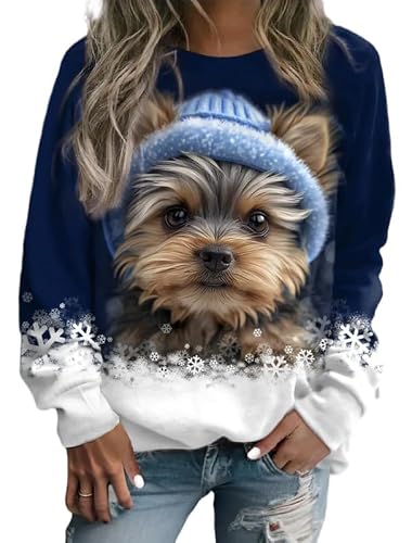 Namufeitrade Women's # 2 Cute Dog Sweatshirt Animal 3D Printed Sweatshirt Fashion O-Neck Long Sleeve Y2k Oversized Pullover Tops Clothing