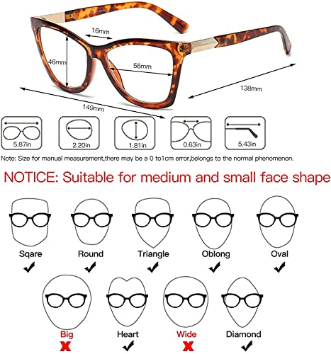Image of Bevi Reading Glasses Anti Eyestrain Blue Light Blocking Large Square Oversize Frame with Metal Hinge for Women and Men