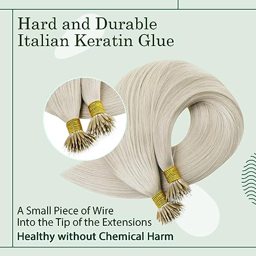 RUNATURE 20 Inch Nano Hair Extensions Real Human Hair White Blonde Nano Beads Hair Extensions Human Hair Blonde Straight Invisible Nano Rings Hair 50g 50s #800 - Image 4