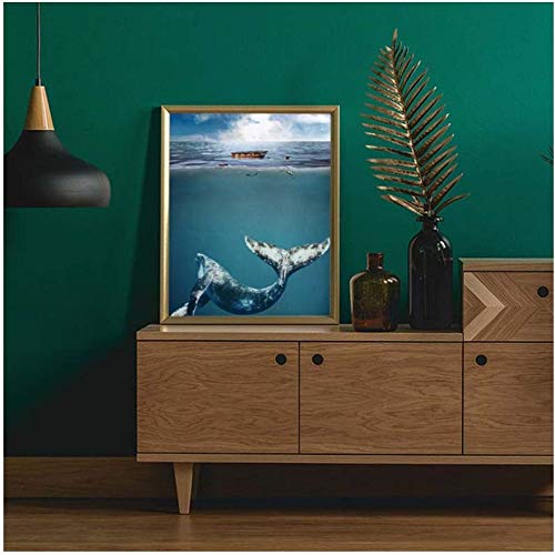 Illustration art toile baleine bleue affiche murale de prestige 50x70cm décoration maison