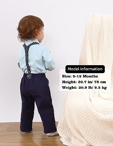 Image of A&J DESIGN Baby Boys Suits Infant Gentleman Formal Wedding Suspenders Outfit with Bowtie