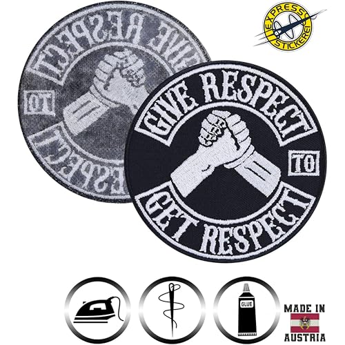 Biker Aufnäher bestickt \Give Respect to get respect\ Aufbügler/Patch zum annähen | Flicken/Bügelbilder Motorrad Applikation für Jeans/Leder/Motorradzubehör | 90x90mm