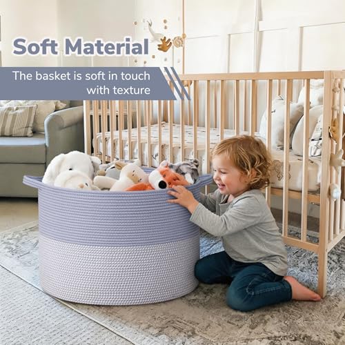 Image of INDRESSME 115L Extra Large Rope Basket, Organizing Storage for Nursery Living Room Home Decor., Decorative Woven Laundry Basket, Towel, Gift Baskets, Blue