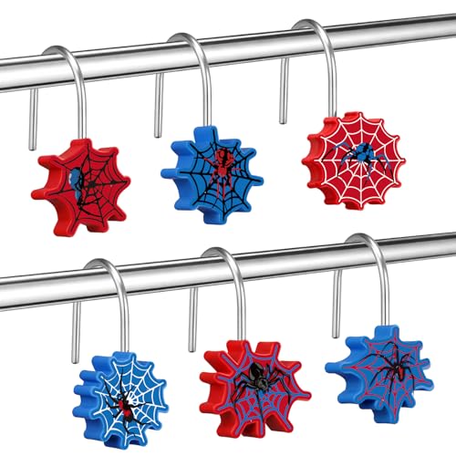Yinkin 12 Pcs Spider Shower Curtain Hooks Decorative Shower Curtain Hangers Rust Spider Web Hooks Rings for Bathroom Rods Curtains Bedroom Restroom Decoration