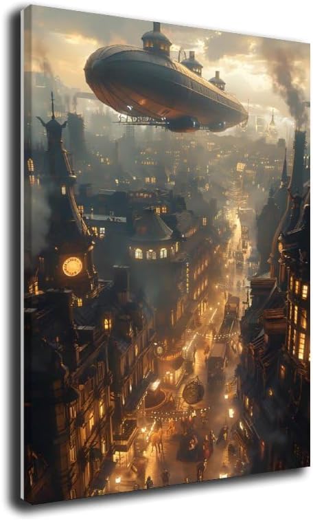 Steampunk City Canvas Poster Wall Art Decor Print Picture Paintings for Living Room Gift ForBedroom Decoration 24x36inch(60x90cm)