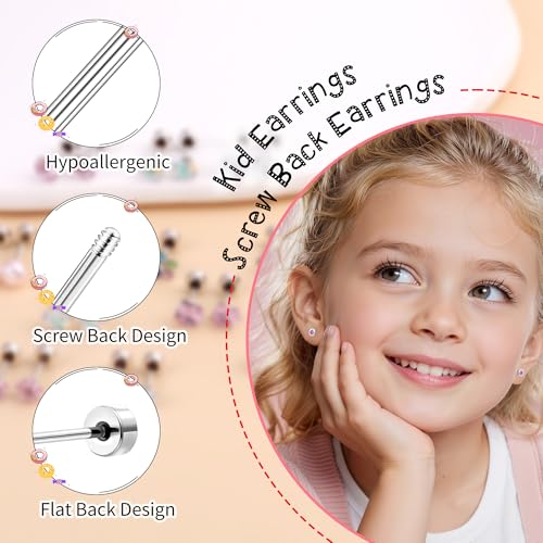 JUANKIKI 12 Pairs Screw-Back Earrings Suitable for Women 316l Stainless Steel Hypoallergenic With Cute Heart-Shaped Cz Flower and Pearl Ball Inlays A Gift For Women - image 3