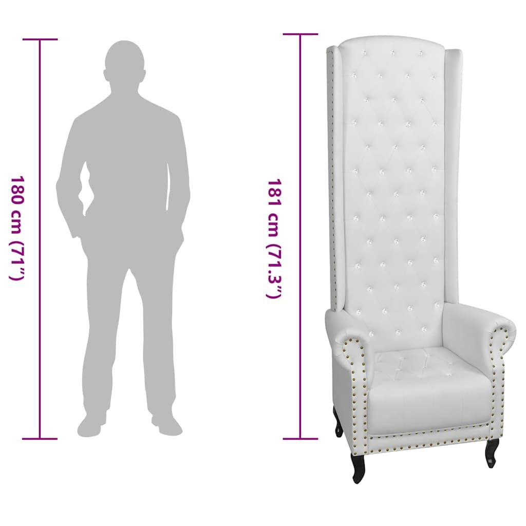 Sillón de piel sintética de color blanco con respaldo ultra alto, acolchado suave y botones de cristal brillante en forma de diamante. Cómodo, duradero y ahorra espacio para el hogar