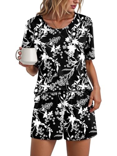 Image of Findsweet Pajama Set for Women 2 Piece Lounge Set Soft Sleepwear Summer Casual Short Pjs Sets with Pockets M-3XL