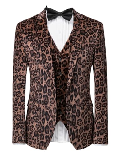 Kromoc Men's Leopard Grain Suit Blazer One Button Jacket Formal Daily Leisure
