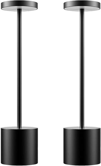 2 Pack Battery Operated Lamp, Touch Bedside Table Lamp Portable LED Desk Lamp with 3 Brightness, Rechargeable Nightstand Lamp for Bedroom, Office, Restaurant, Dorm Black