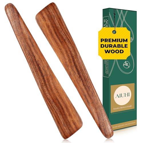 AIUHI Natural Teak Wood Spatula for Cooking, 12 Inches Flat Wooden Turner, Small Wood Flippers Handmade for Nonstick Cookware Turning Flipping Serving and Scraping. Set of 2