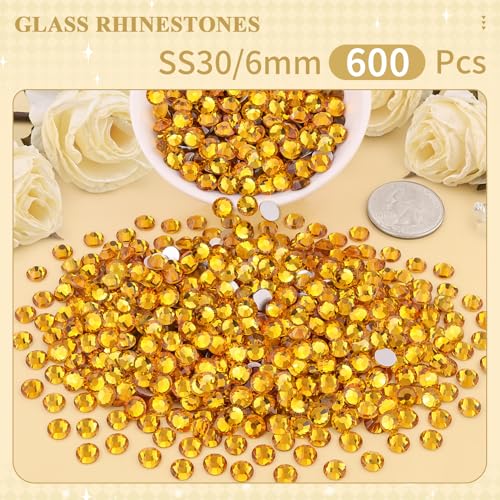 Image of 600PCS SS30 /6mm Crystal Glass Rhinestones for Bedazzling (Topaz) | Flatback Rhinestones for Crafting DIY Nail Art Makeup Decoration, Gems Diomand Charms for Tumbler Shoes Clothing Mug