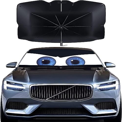 Windshield Sun Shade Umbrella, Car Sun Shade Foldable UV Ray Reflector, Car Window Shades Cover Visor Shield for Auto Trucks SUV Keeps Vehicle Cool Heat Insulation Protection (Blackeyes-57x31)