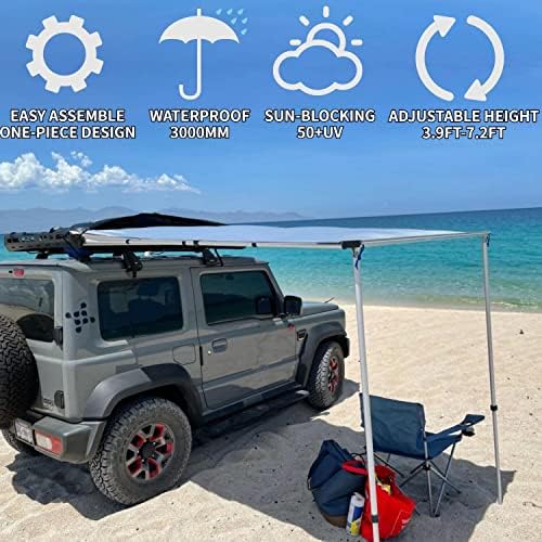 DANCHEL OUTDOOR Vehicle Overlanding Awning with Side Wall Windbreaks, Portable Car Awning Extension Shades Camper Shelter Camping(Gray, 8.2x9.8ft+2pcs 9.8x6.5ft Side) - 3