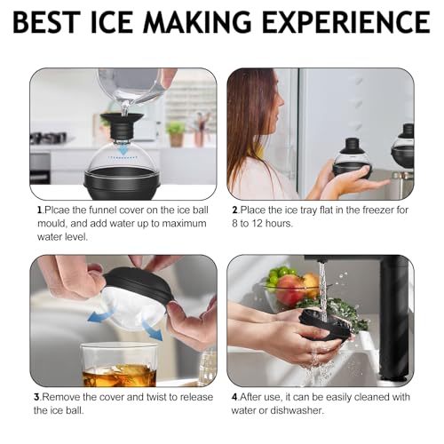 Silicone Ice Cube Moulds, 4 Pack Large Ice Ball Maker Mould with BPA Free Plastic Lid, Flexible Round Ice Cube Moulds Easy to Pop Out, Sphere Ice Trays for Freezer Whiskey, Gin, Cocktails(Black) - Image 5