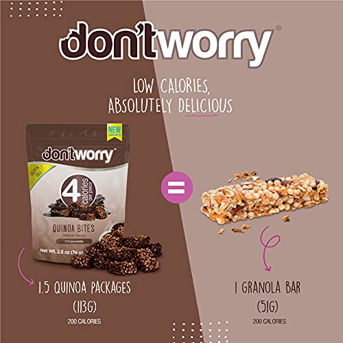 Don'tworry Chocolate Quinoa Bites 4 Pack | Low Calorie Snacks | Only 4 Calories Per Piece! | Gluten Free Snacks, Granola Bars, Low Carb Quinoa Cookies #TOP2