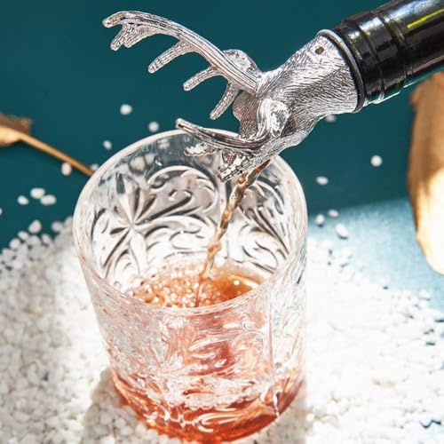 Image of Pourer for Liquor Bottles, Whiskey Bottle Pourer, Deer-Head Elegant Deer-Head Profile(Silver)