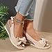 Dheva-C Ladies Fashion Summer Solid Bow Fabric Open Toe Buckle Wedge Heel Thick Sole Sandals Sandals Insoles for Women (Beige-3, 7)