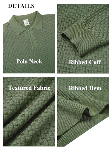Camisetas polo tejidas de manga larga para hombre de Hardaddy, tops casuales con cuello tipo polo y textura miniatura 5