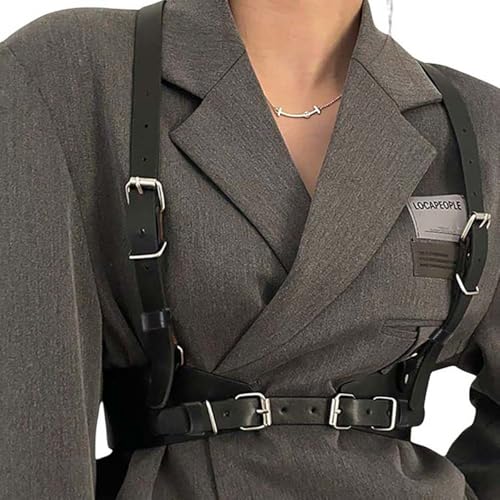 CLOACE Punk Waist Belt Gothic Black Leather Wide Waist Belts Elastic Cosplay Halloween Body Chain Accessory for Women4