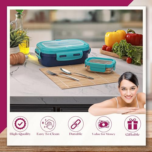 Image of Trueware Picaso Jr. Insulated Inner Steel Thermoware BPA Free, Airtight, Food Grade, 2 Containers Lunch Box 750 ML | for School, Kids, Boy & Girl | Hot Lunch Box