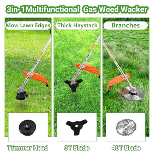MIFAWA 41.5cc Gas Weed Wacker 3 in 1 Gas Powered Grass Trimmer Multi Functional String Trimmer Gas Weed Eater Gas Brush Cutter Gas Garden Trimmer Grass Cutter Weed Trimmer (one 41.5cc Engine) - Image 3