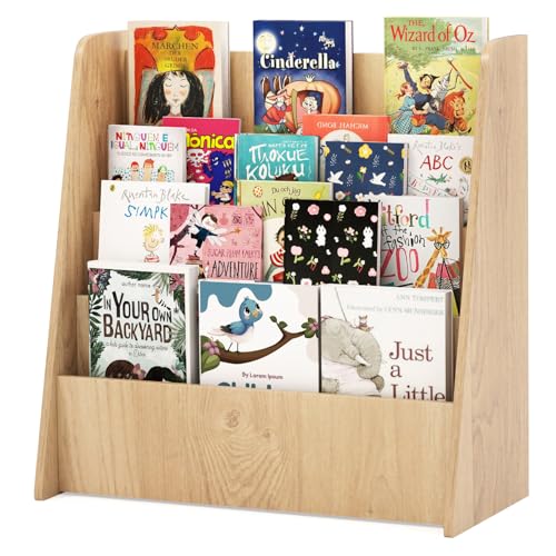 Image of HONEY JOY Kids Bookshelf, 4-Tier Wooden Toddler Bookcase, Children Book Rack & Magazine Display Shelf, Toy Storage Organizer, Book Shelf for Kids Rooms, Playroom, Nursery, Classroom (Natural)