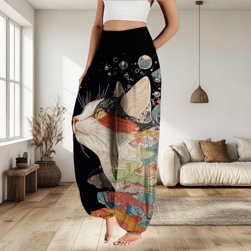 MARSVOVO Harem Pants Women Novelty Print Art Style Wide Leg Plus Size High Weist Flowy Japanese Pants2