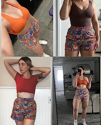 Comfy One Yoga Shorts For Women,Workout Shorts Dry Fit Women Basic Running Short With Pockets 2 In 1 Active Homewear Workout Beach Badminton Colorful Flower Small #TOP4