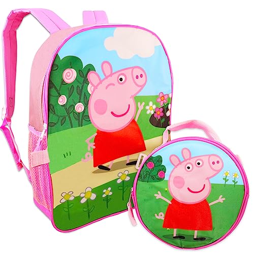 Nicktoons Peppa Pig Backpack And Lunch Box For Kids - 6 Pc Bundle With 16" Peppa Pig School Backpack Bag, Lunch Bag, Flashcards, Stickers, And More (Peppa Pig School Supplies) #TOP1