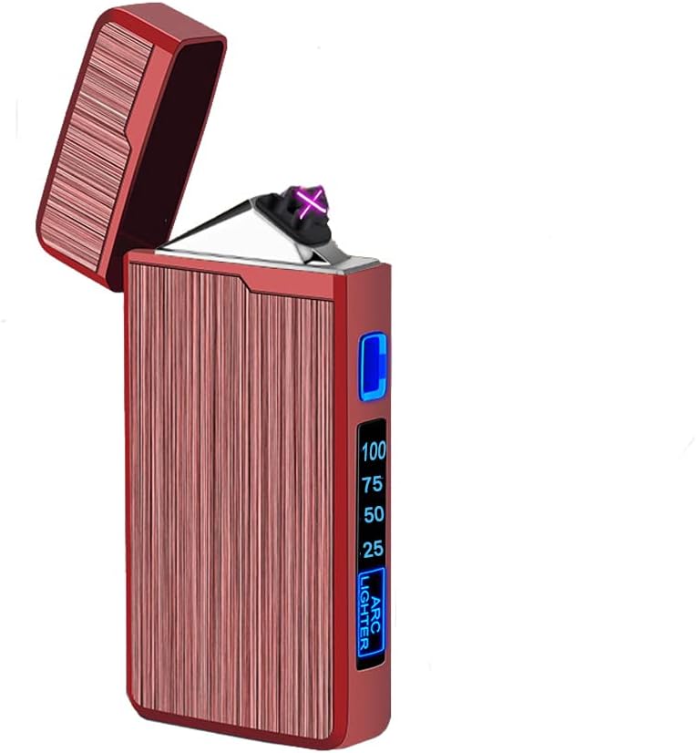 ULMCULM Electric Lighter, USB Rechargeable Lighter, Plasma Dual Arc Lighter, Windproof Flameless Lighter, Pocket Metal Lighter with LED Battery Indication for Candles, Incense, Camping (Red)