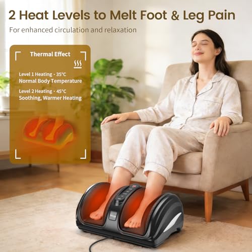 Image of TISSCARE Air Compression Foot Massager Machine for Pain Relief with Kneading, Electric Shiatsu Foot Calf Leg Massager with Heat for Blood Circulation, Feet Massage Machine for Home, Gift for Man Woman