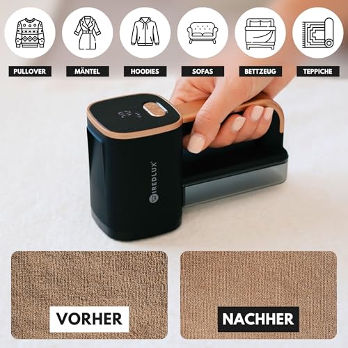 Fusselrasierer Elektrisch WiredLux - Wiederaufladbarer Fusselentferner für Kleidung & Möbel - LED-Licht, Einstellbare 3-Fach Geschwindigkeit, 6-blättrige Klinge, USB-Aufladung (Onyx/Gold)