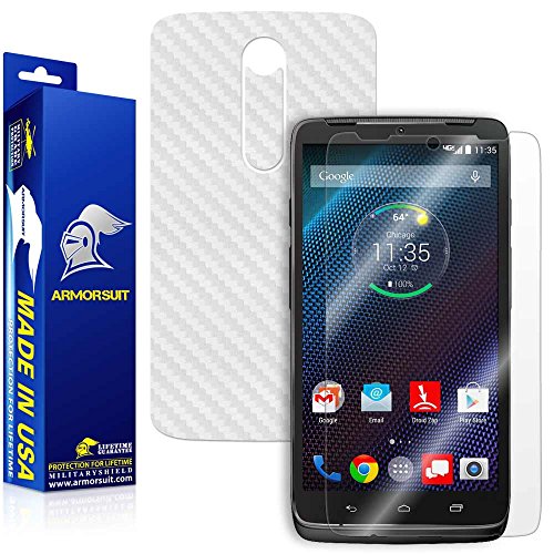 Armorsuit MilitaryShield White Carbon Fiber Skin Wrap Film + HD Clear Screen Protector for Motorola Droid Turbo 2 - Anti-Bubble Film