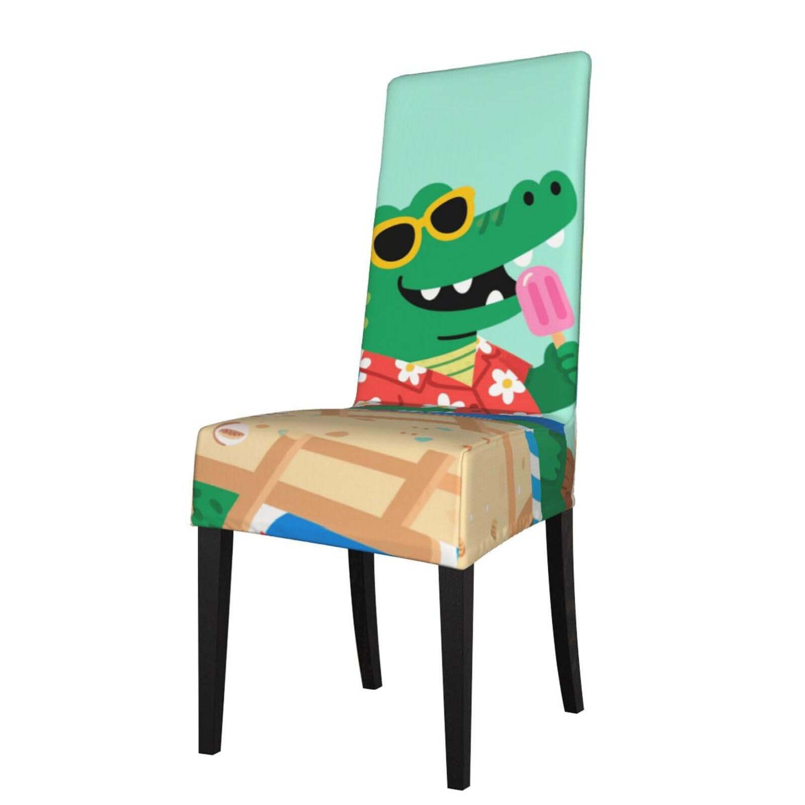 Fodpand Black Cute Alligator Dining Room Chair Cover Stretch Parsons Chair Slipcovers Removable Washable Chair Protectors Cover High Elastic Seat Protector For Home,Kitchen, Hotel, Banquet