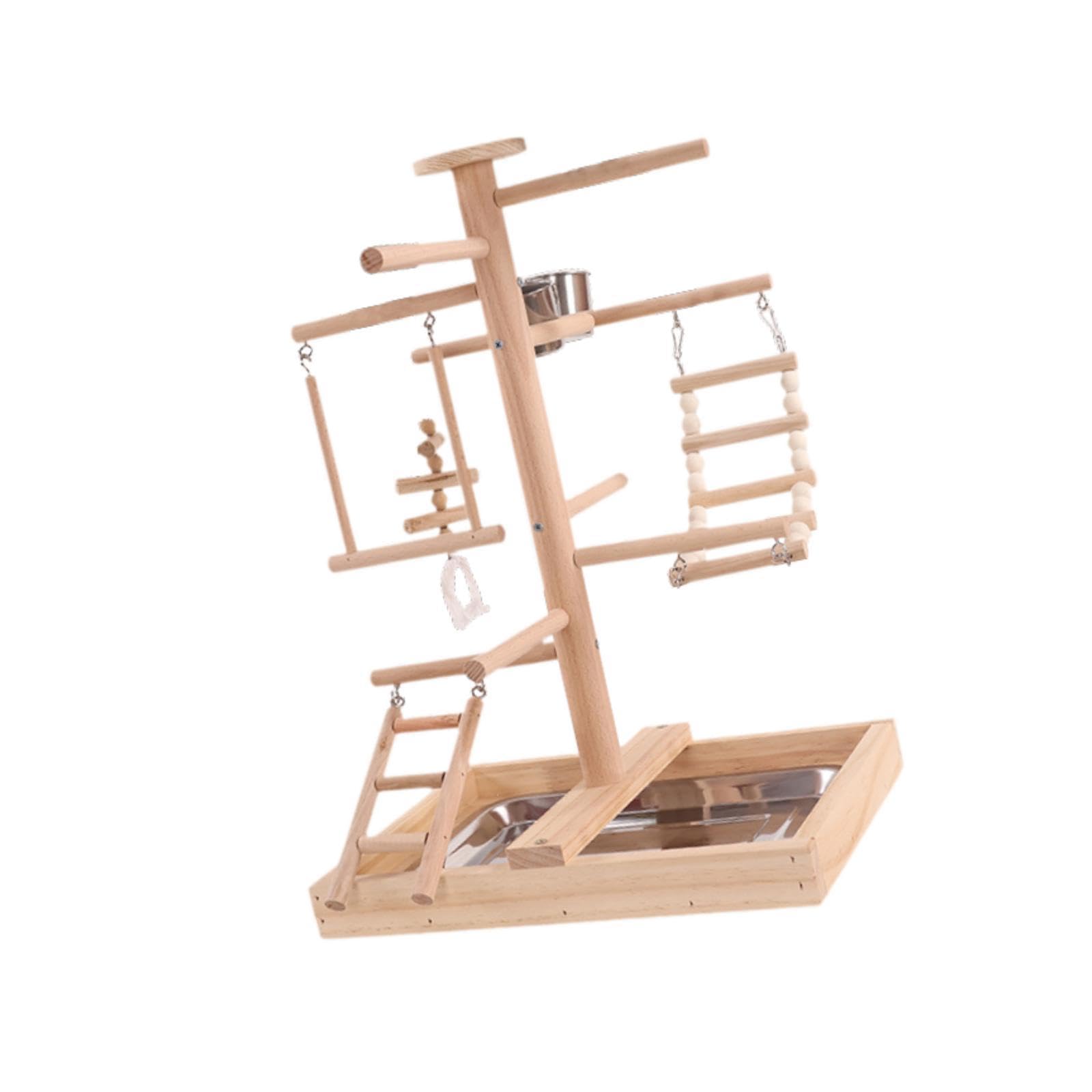 Bothyi Solid Wood Parrot Stand Parrot Climbing Frame Standing Exercise Perch Play Bird Swing Hanging Rings Cockatoos Conures