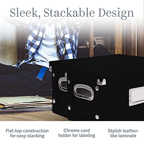 Image of Snap-N-Store Vinyl Record Storage Box - 7 inch /45 RPM - 2 Pack- Crate Holds up to 75 Vinyl Albums - Black | Collapsible crate design, snaps together for easy assembly, stylish record organizer for shelf display