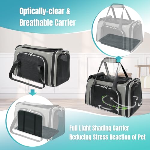 WOYYHO-20lbs-1680D-Oxford-Pet-Cat-Carrier-Airline-Approved-Breathable-Mesh-Dog-Travel-Soft-Sided-Carrier-for-Small-Medium-Cat-Dog-Collapsible-Tear-Resistant-Carrier-for-2-Small-Cats-Grey