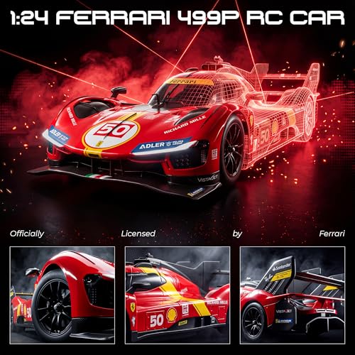Image of BEZGAR Licensed Ferrari 499P 1:24 Scale RC Remote Race Car Toy for Boys