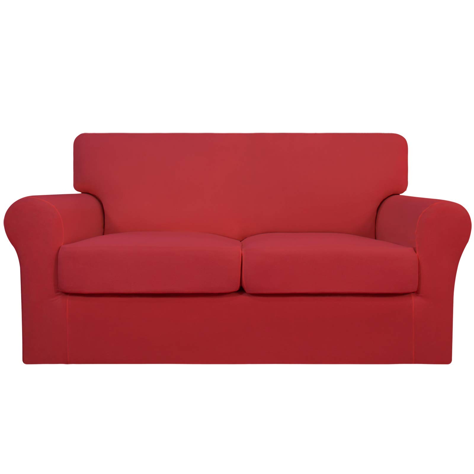 Easy-Going 3 Pieces Stretch Soft Couch Cover for Dogs - Washable Sofa Slipcover for 2 Separate Cushion Couch - Elastic Furniture Protector for Pets, Kids (Loveseat, Christmas Red, Medium)