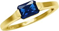 Silvershake 7x5mm Octagon Blue Sapphire East-West Solitaire Promise Ring - 925 Sterling Silver 18K Yellow Gold Plated Minimalist Women's Jewelry