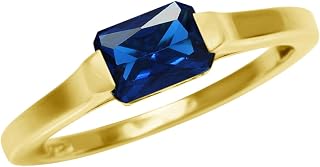 Silvershake 7x5mm Octagon Blue Sapphire East-West Solitaire Promise Ring - 925 Sterling Silver 18K Yellow Gold Plated Minimalist Women's Jewelry